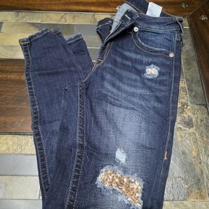 True Religion Dark Blue Skinny Jeans with Gold Accents